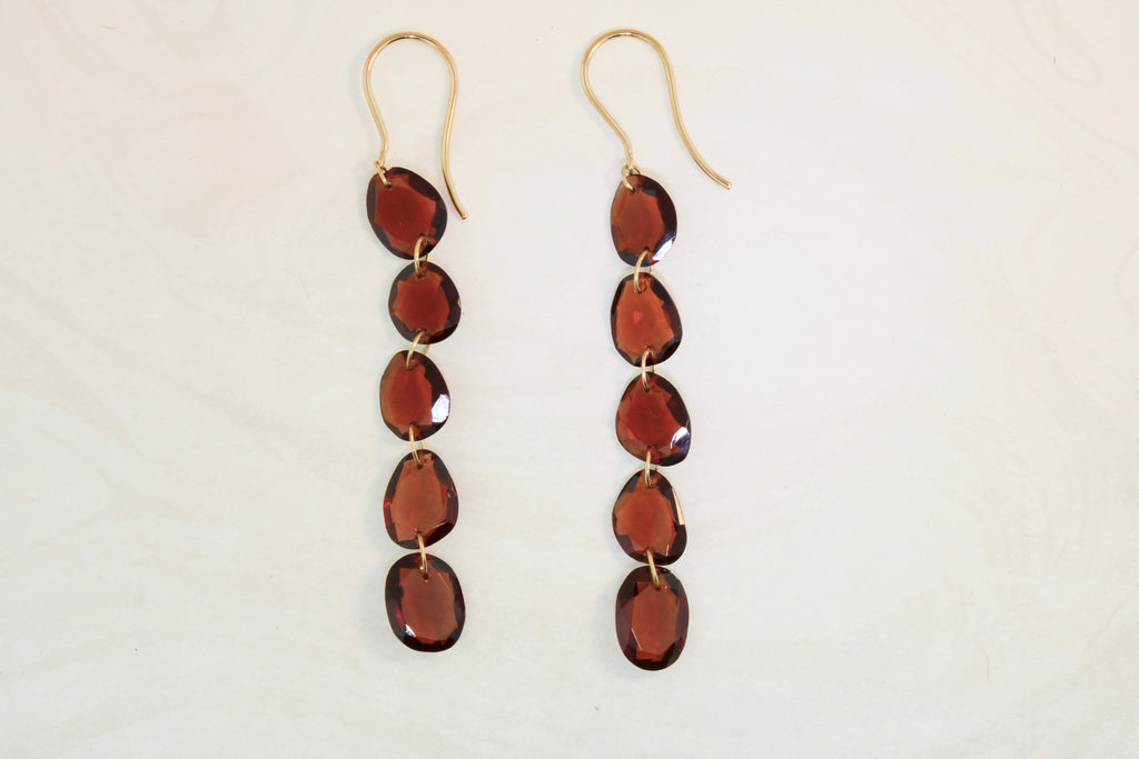 Elba Garnet Rose Cut Freeform Dangle Earrings-Earrings-Nari Fine Jewels-Nari Fine Jewels