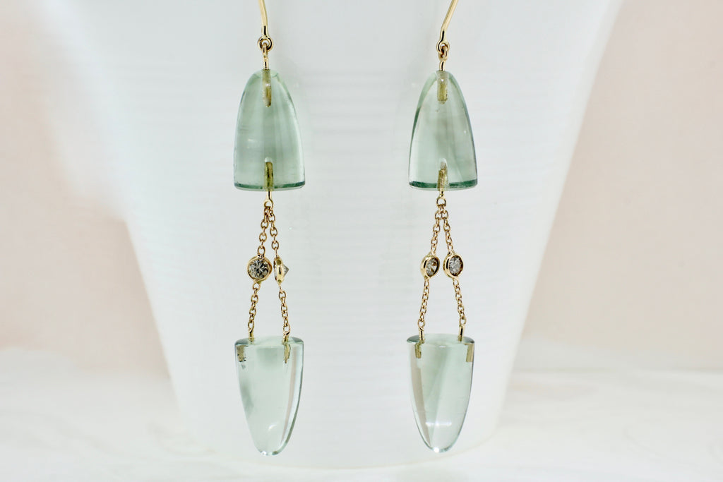 Molly Green Quartz and Diamond Dangle Earrings-Earrings-Nari Fine Jewels-Nari Fine Jewels