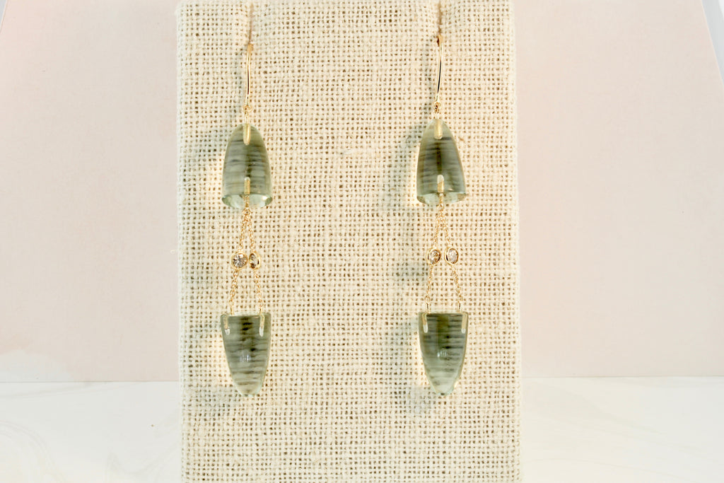 Molly Green Quartz and Diamond Dangle Earrings-Earrings-Nari Fine Jewels-Nari Fine Jewels