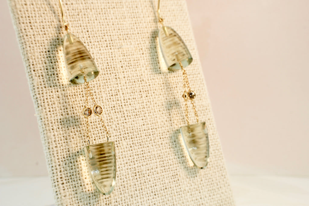 Molly Green Quartz and Diamond Dangle Earrings-Earrings-Nari Fine Jewels-Nari Fine Jewels