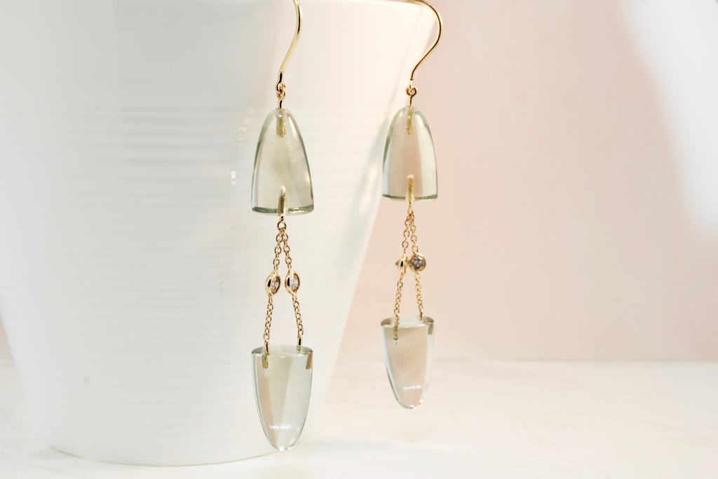 Molly Green Quartz and Diamond Dangle Earrings-Earrings-Nari Fine Jewels-Nari Fine Jewels