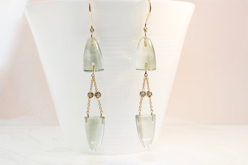 Molly Green Quartz and Diamond Dangle Earrings-Earrings-Nari Fine Jewels-Nari Fine Jewels