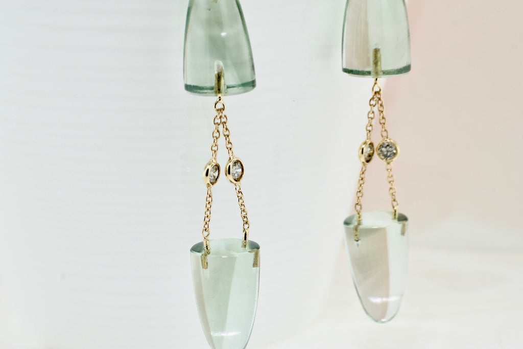 Molly Green Quartz and Diamond Dangle Earrings-Earrings-Nari Fine Jewels-Nari Fine Jewels