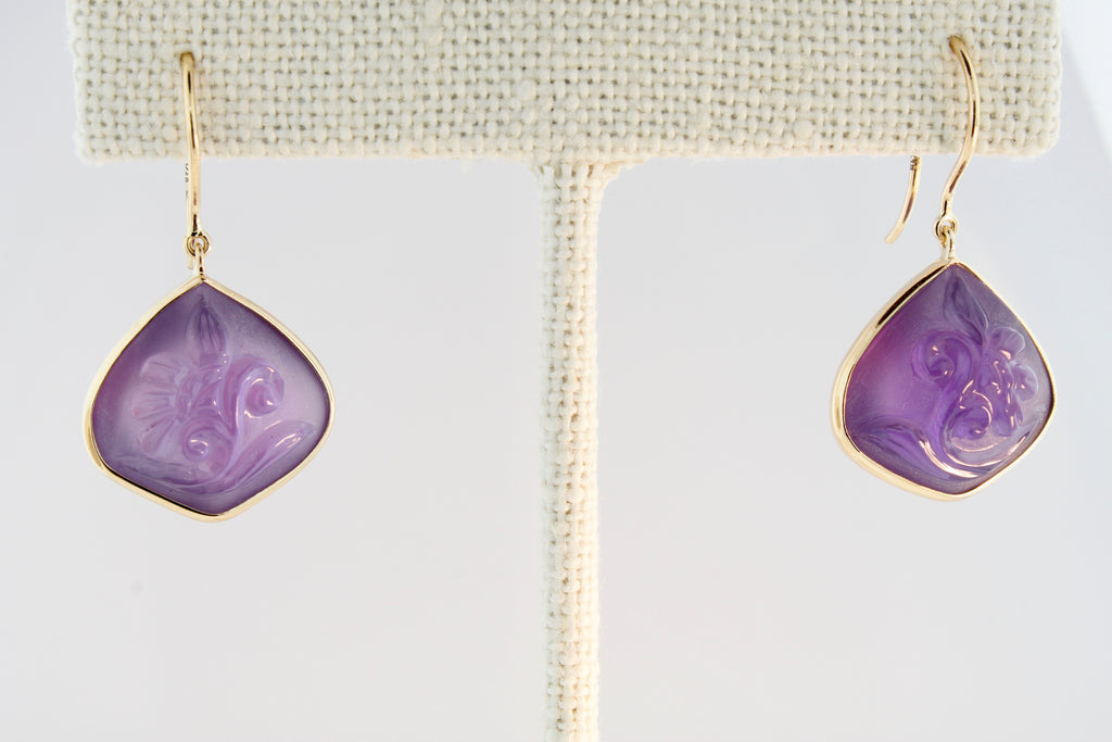 Ava Amethyst Flower Carved Dangle Earrings-Earrings-Nari Fine Jewels-Nari Fine Jewels
