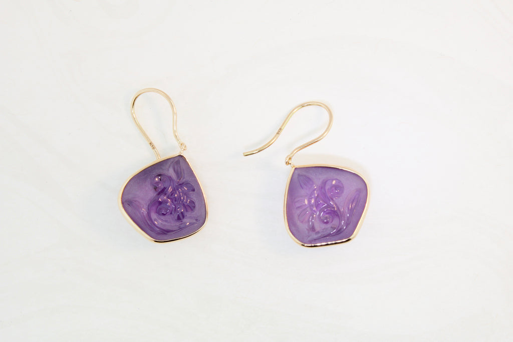 Ava Amethyst Flower Carved Dangle Earrings-Earrings-Nari Fine Jewels-Nari Fine Jewels