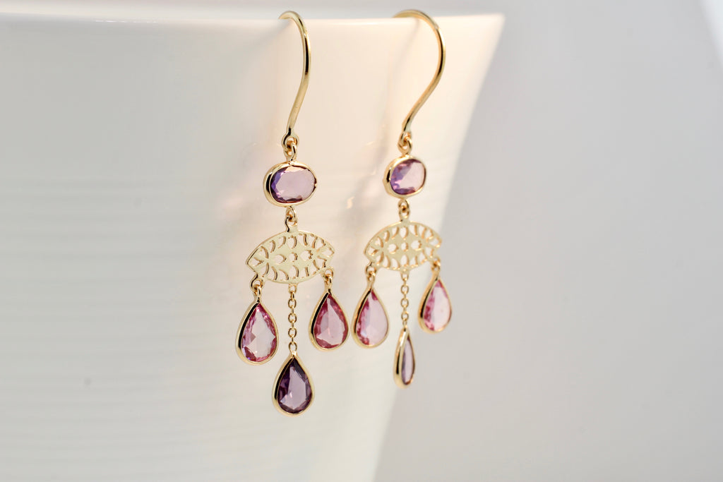 Lexi Evil Eye Multi Colored Sapphire Dangle Earrings-Earrings-Nari Fine Jewels-Nari Fine Jewels