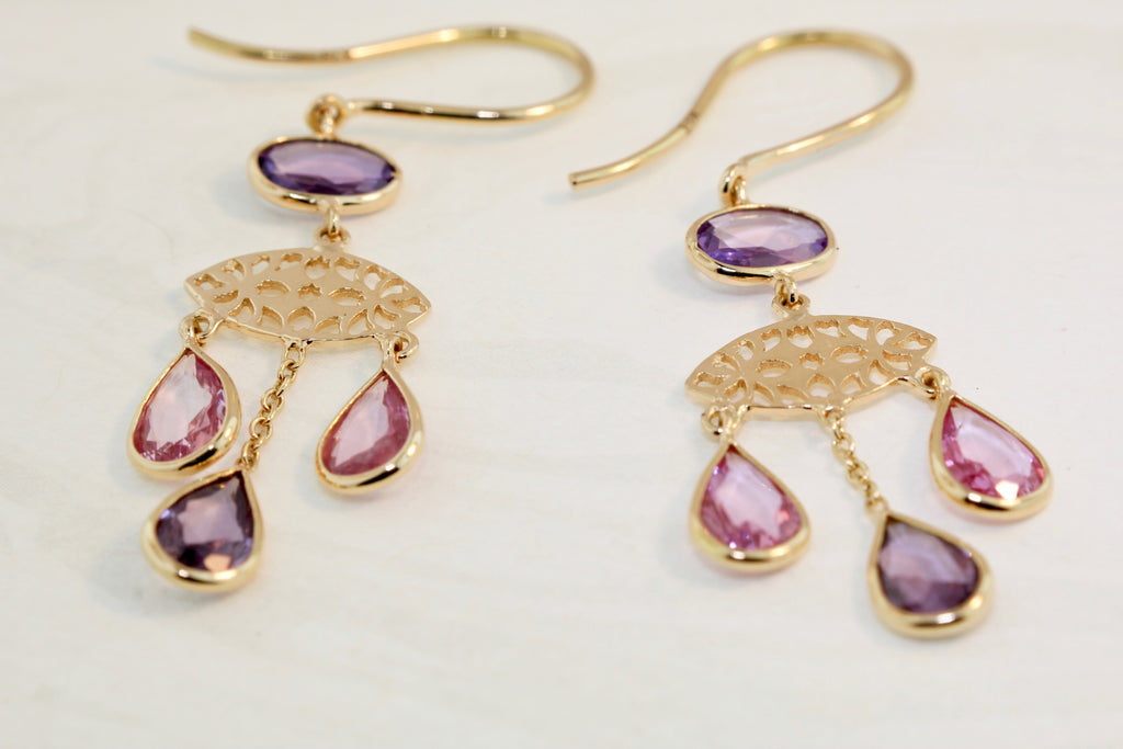 Lexi Evil Eye Multi Colored Sapphire Dangle Earrings-Earrings-Nari Fine Jewels-Nari Fine Jewels