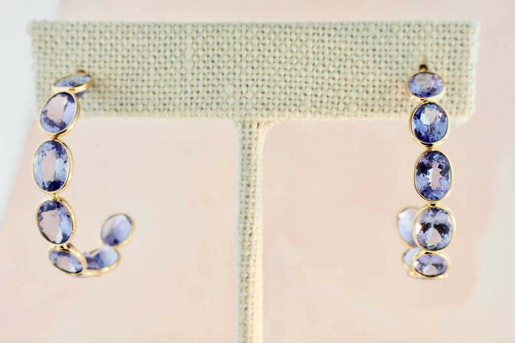 Mei Tanzanite Post Back Hoop Earrings-Earrings-Nari Fine Jewels-Nari Fine Jewels
