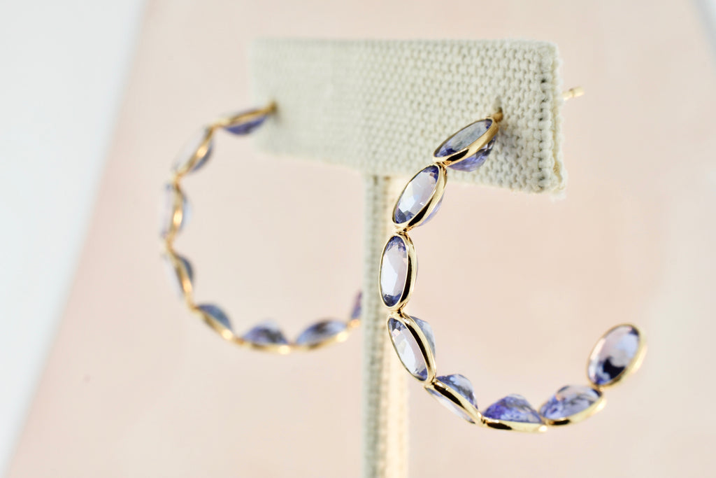 Mei Tanzanite Post Back Hoop Earrings-Earrings-Nari Fine Jewels-Nari Fine Jewels