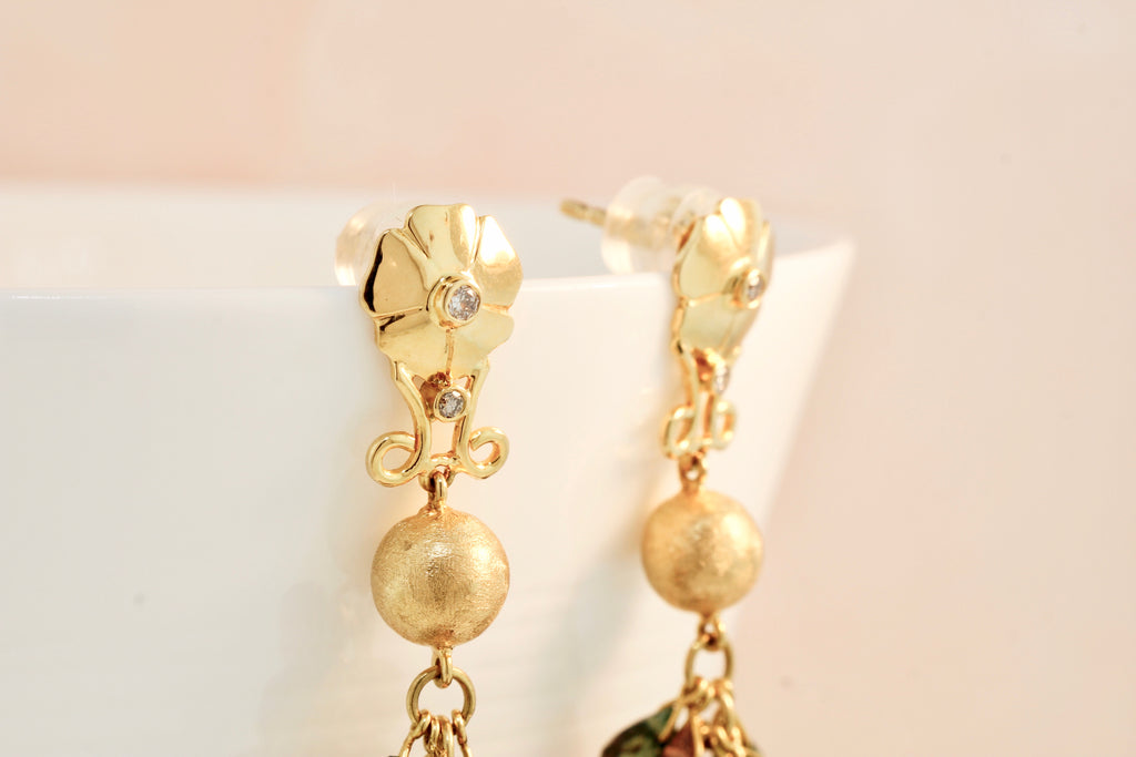 Portia Multi Colored Tourmaline Briolette with Diamond Accent Dangle Earrings-Earrings-Nari Fine Jewels-Nari Fine Jewels