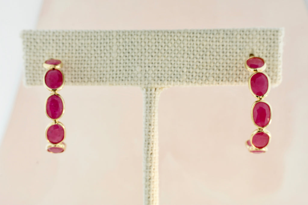 Mei Ruby Post Back Small Hoop Earrings-Earrings-Nari Fine Jewels-Nari Fine Jewels