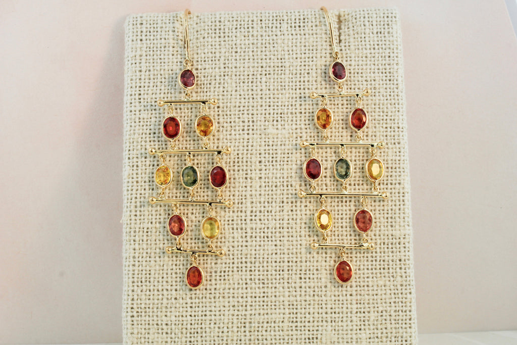 Lyra Multi Colored Sapphire Dangle Earrings-Earrings-Nari Fine Jewels-Nari Fine Jewels