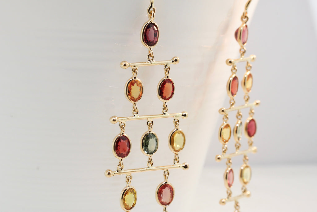 Lyra Multi Colored Sapphire Dangle Earrings-Earrings-Nari Fine Jewels-Nari Fine Jewels
