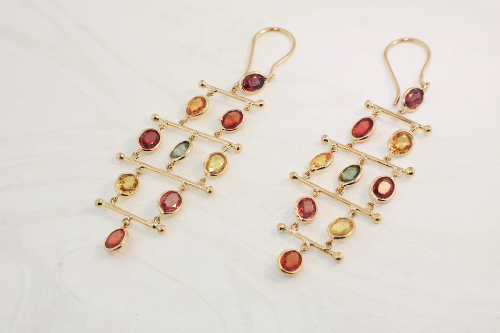 Lyra Multi Colored Sapphire Dangle Earrings-Earrings-Nari Fine Jewels-Nari Fine Jewels