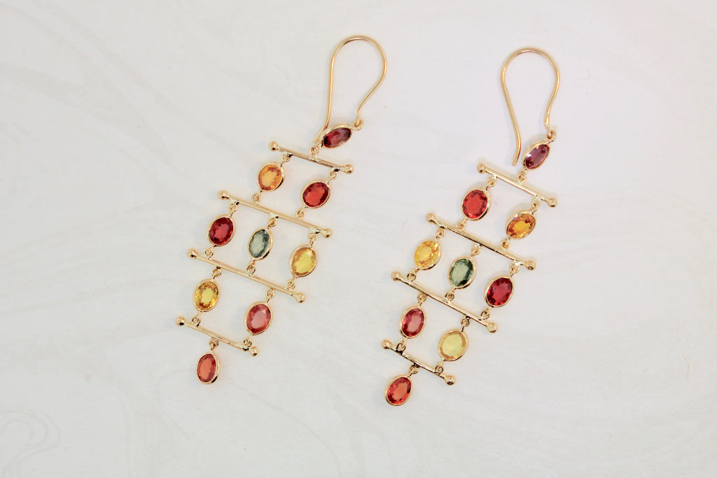 Lyra Multi Colored Sapphire Dangle Earrings-Earrings-Nari Fine Jewels-Nari Fine Jewels