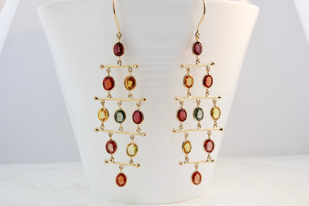 Lyra Multi Colored Sapphire Dangle Earrings-Earrings-Nari Fine Jewels-Nari Fine Jewels