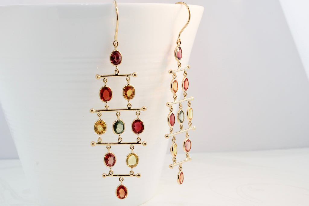 Lyra Multi Colored Sapphire Dangle Earrings-Earrings-Nari Fine Jewels-Nari Fine Jewels