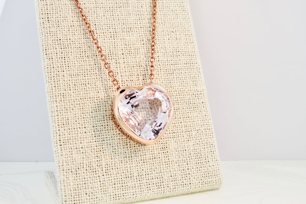 Kunzite Heart Shaped Sliding Pendant Decorative Cutout Bezel Necklace-Necklaces-Nari Fine Jewels-Nari Fine Jewels