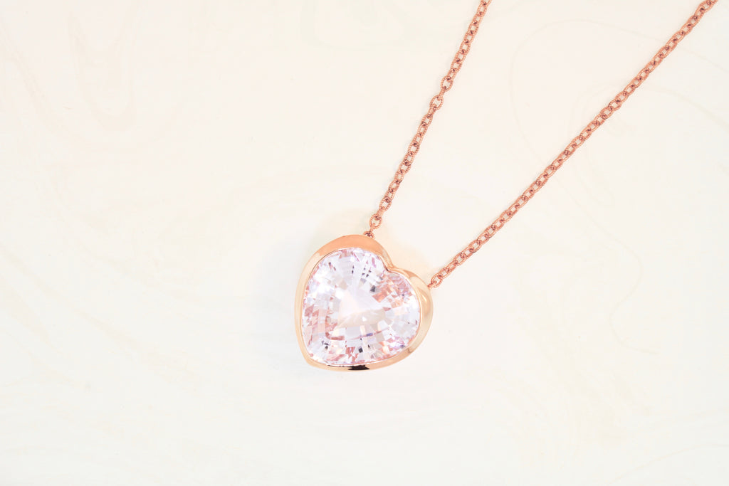 Kunzite Heart Shaped Sliding Pendant Decorative Cutout Bezel Necklace-Necklaces-Nari Fine Jewels-Nari Fine Jewels