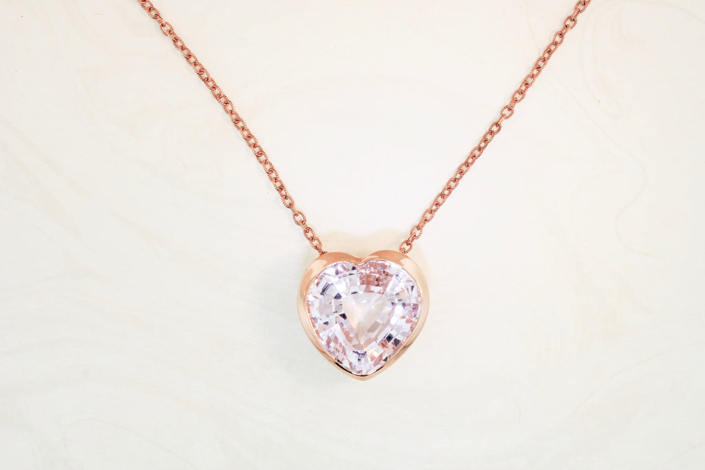 Kunzite Heart Shaped Sliding Pendant Decorative Cutout Bezel Necklace-Necklaces-Nari Fine Jewels-Nari Fine Jewels