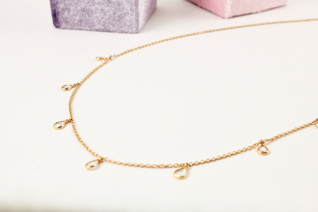 Drizzle Rose Cut Diamond Dangling Necklace-Necklaces-Nari Fine Jewels-Nari Fine Jewels