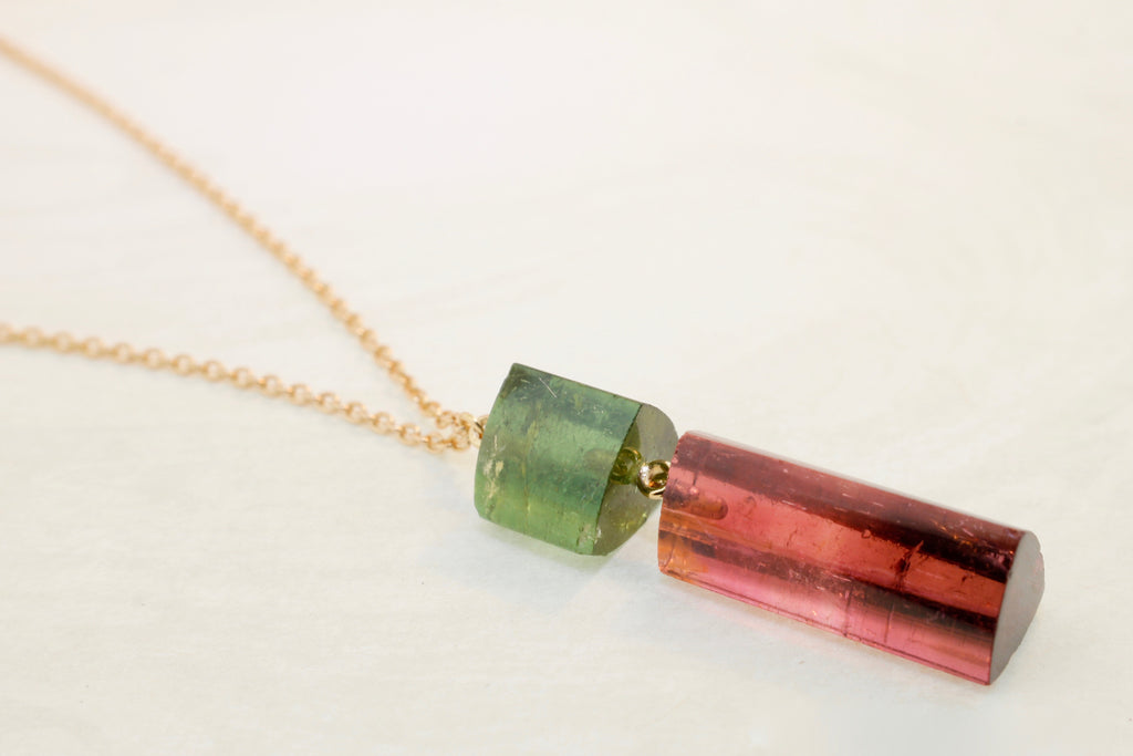 Tourmaline Red and Green Minimalist Pendant Necklace-Necklaces-Nari Fine Jewels-Nari Fine Jewels