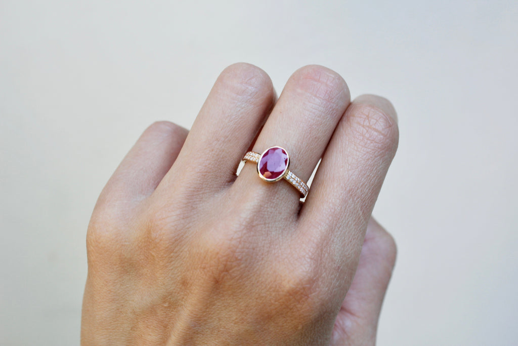 Bella Ruby Solitaire Ring with Micro Pavé Diamond-Rings-Nari Fine Jewels-Nari Fine Jewels
