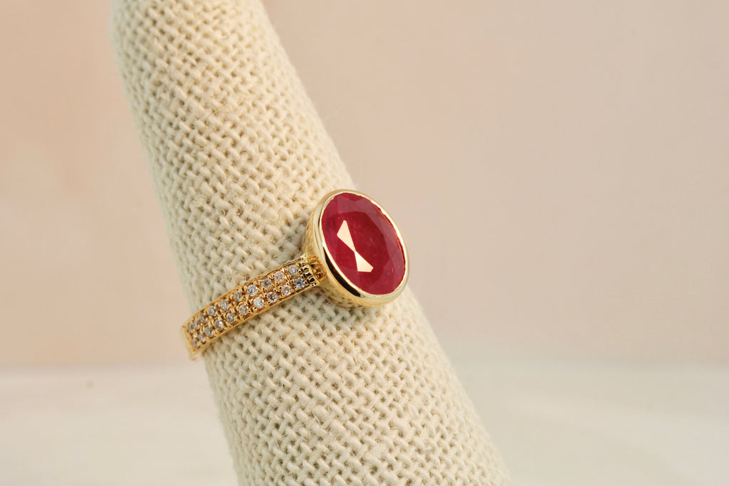 Bella Ruby Solitaire Ring with Micro Pavé Diamond-Rings-Nari Fine Jewels-Nari Fine Jewels