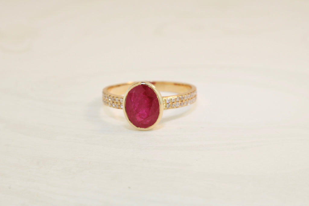 Bella Ruby Solitaire Ring with Micro Pavé Diamond-Rings-Nari Fine Jewels-Nari Fine Jewels
