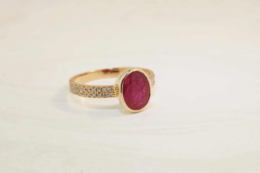 Bella Ruby Solitaire Ring with Micro Pavé Diamond-Rings-Nari Fine Jewels-Nari Fine Jewels