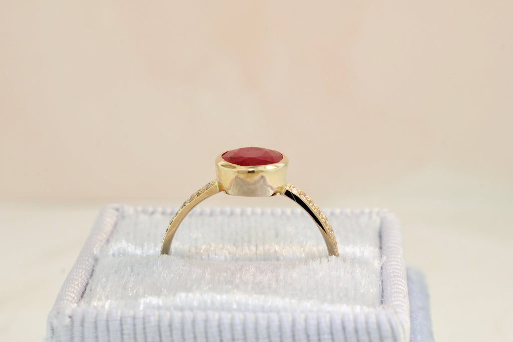 Bella Ruby Solitaire Ring with Micro Pavé Diamond-Rings-Nari Fine Jewels-Nari Fine Jewels