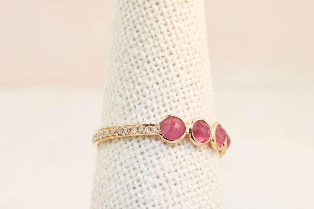 Poppy Ruby Round Bezel and Diamond Pavé Ring-Rings-Nari Fine Jewels-Nari Fine Jewels