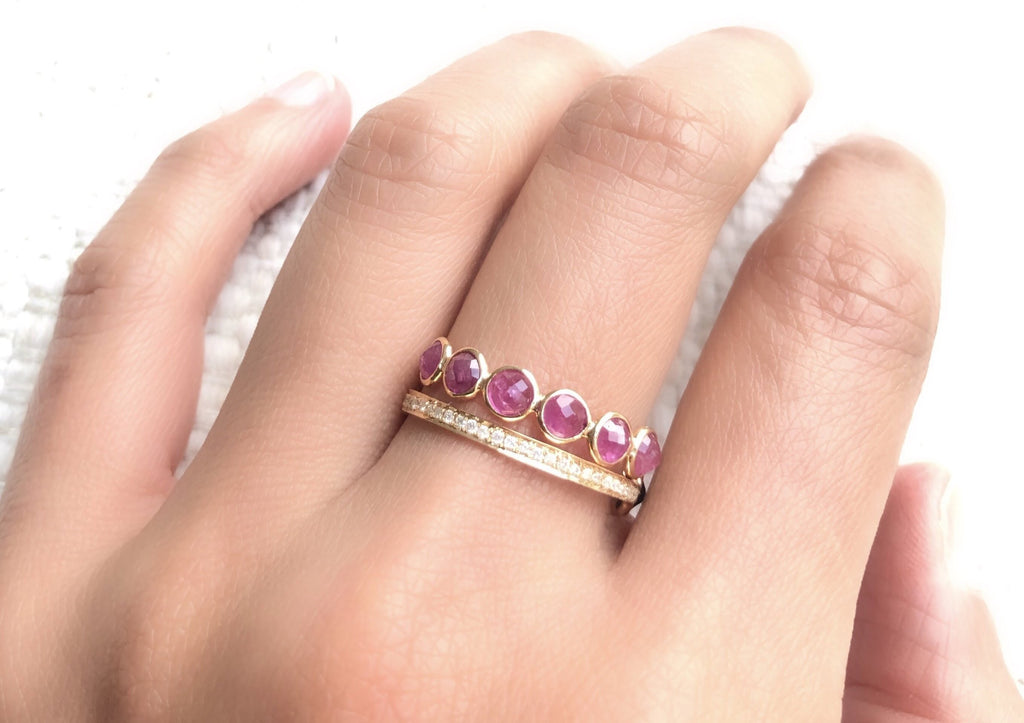 Poppy Ruby Round Bezel and Diamond Pavé Ring-Rings-Nari Fine Jewels-Nari Fine Jewels