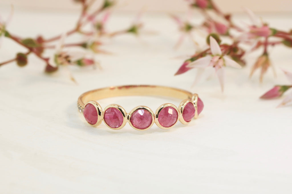 Poppy Ruby Round Bezel and Diamond Pavé Ring-Rings-Nari Fine Jewels-Nari Fine Jewels