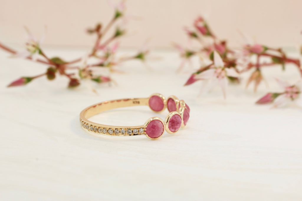 Poppy Ruby Round Bezel and Diamond Pavé Ring-Rings-Nari Fine Jewels-Nari Fine Jewels