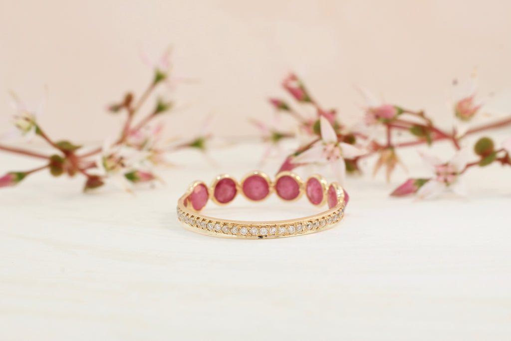 Poppy Ruby Round Bezel and Diamond Pavé Ring-Rings-Nari Fine Jewels-Nari Fine Jewels