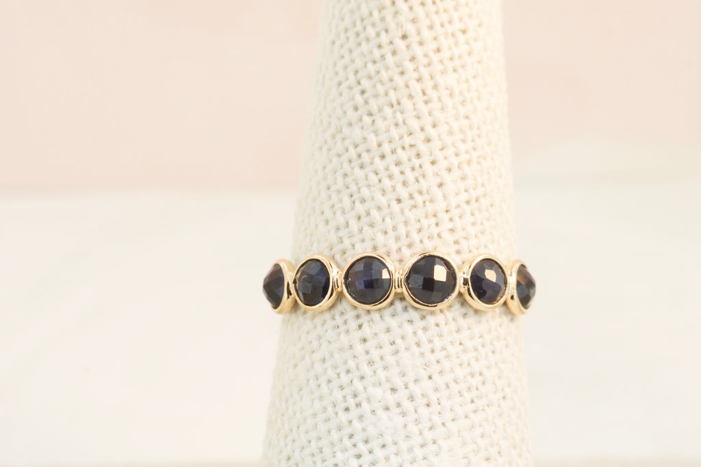 Poppy Sapphire Round Bezel and Diamond Pavé Ring-Rings-Nari Fine Jewels-Nari Fine Jewels