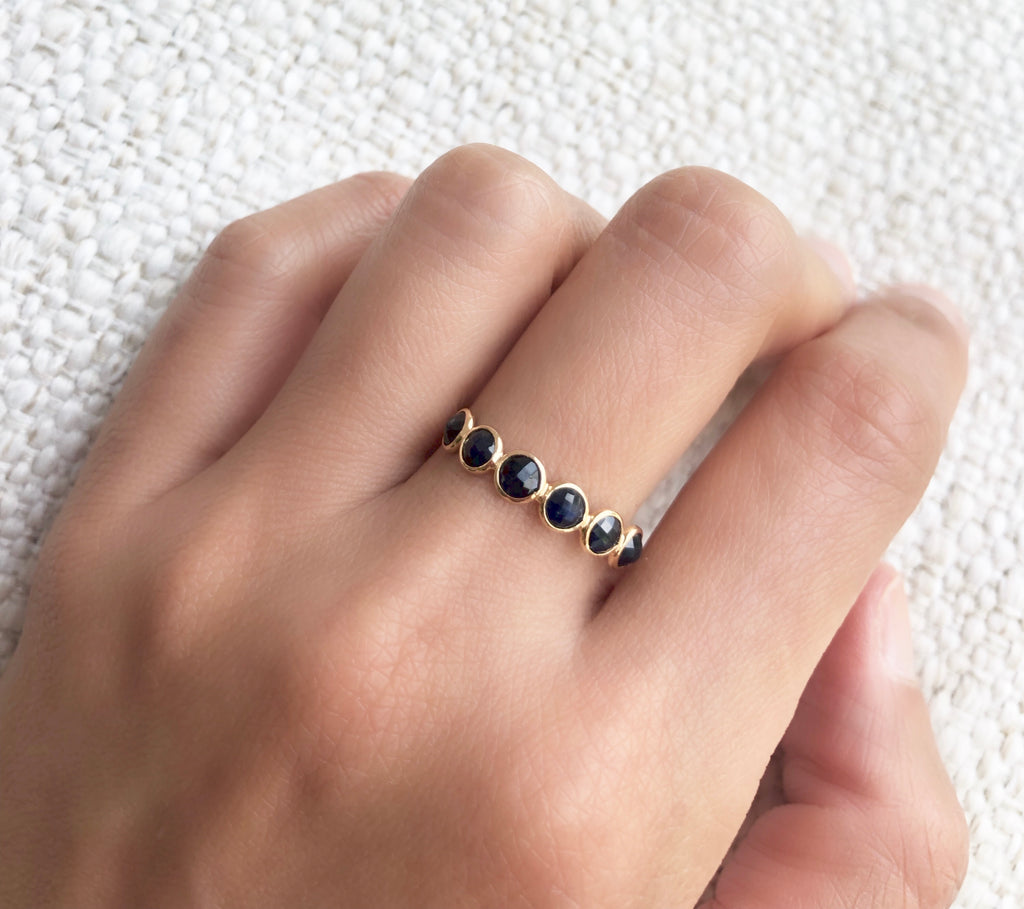 Poppy Sapphire Round Bezel and Diamond Pavé Ring-Rings-Nari Fine Jewels-Nari Fine Jewels