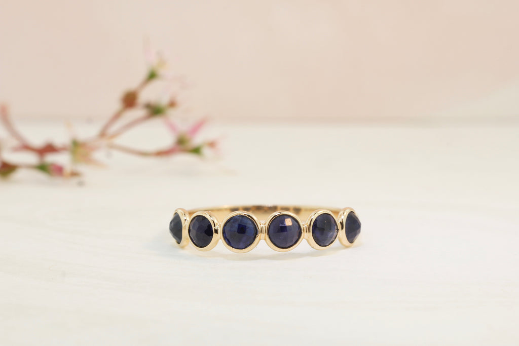 Poppy Sapphire Round Bezel and Diamond Pavé Ring-Rings-Nari Fine Jewels-Nari Fine Jewels