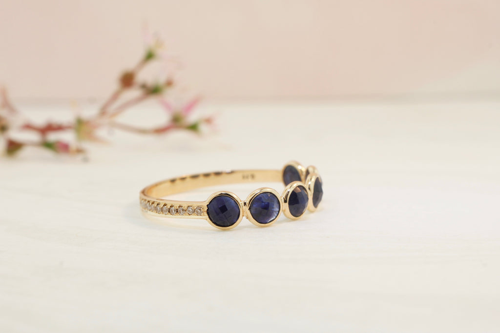 Poppy Sapphire Round Bezel and Diamond Pavé Ring-Rings-Nari Fine Jewels-Nari Fine Jewels