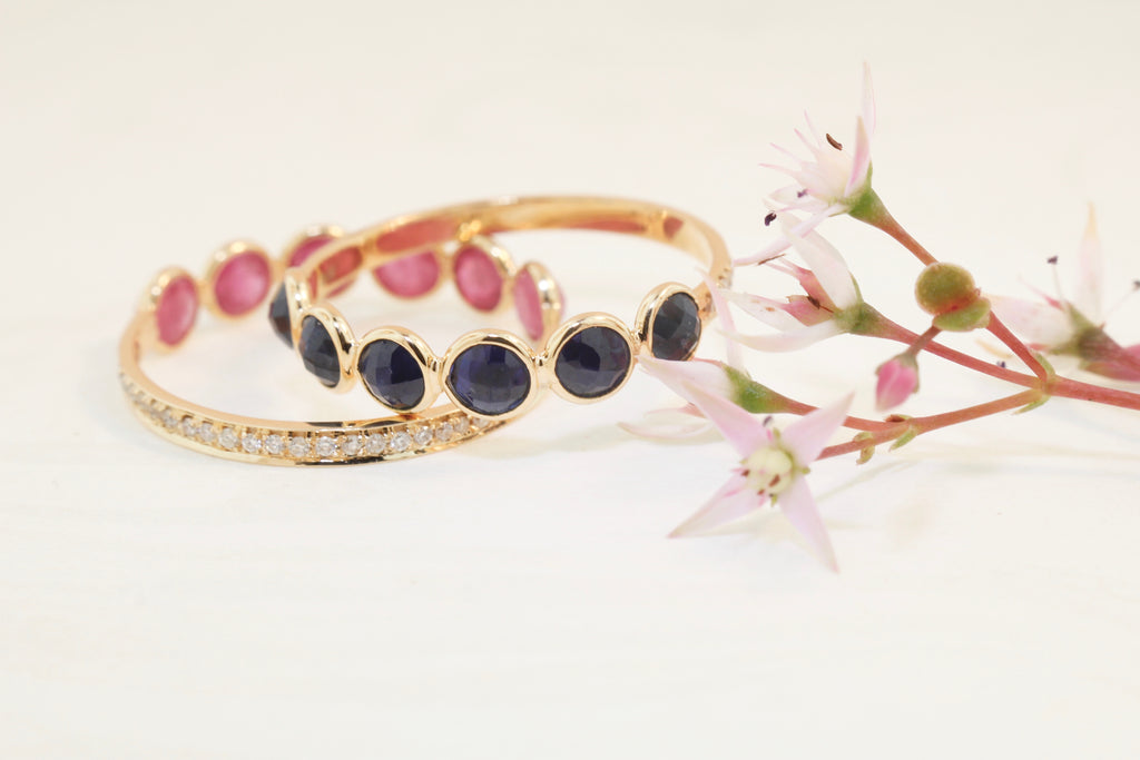 Poppy Sapphire Round Bezel and Diamond Pavé Ring-Rings-Nari Fine Jewels-Nari Fine Jewels