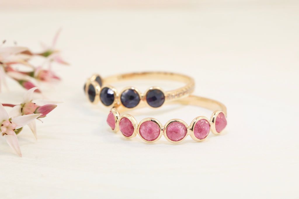 Poppy Sapphire Round Bezel and Diamond Pavé Ring-Rings-Nari Fine Jewels-Nari Fine Jewels