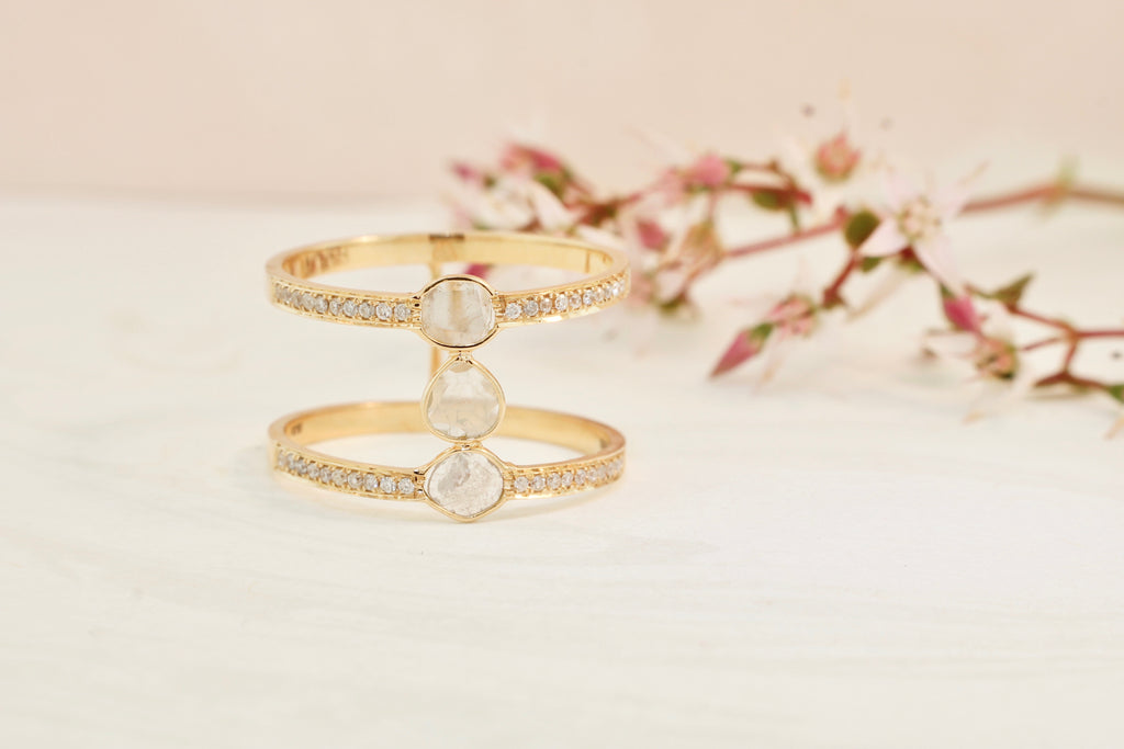 Mira Diamond Slice and Diamond Pavé Double Band Ring-Rings-Nari Fine Jewels-Nari Fine Jewels