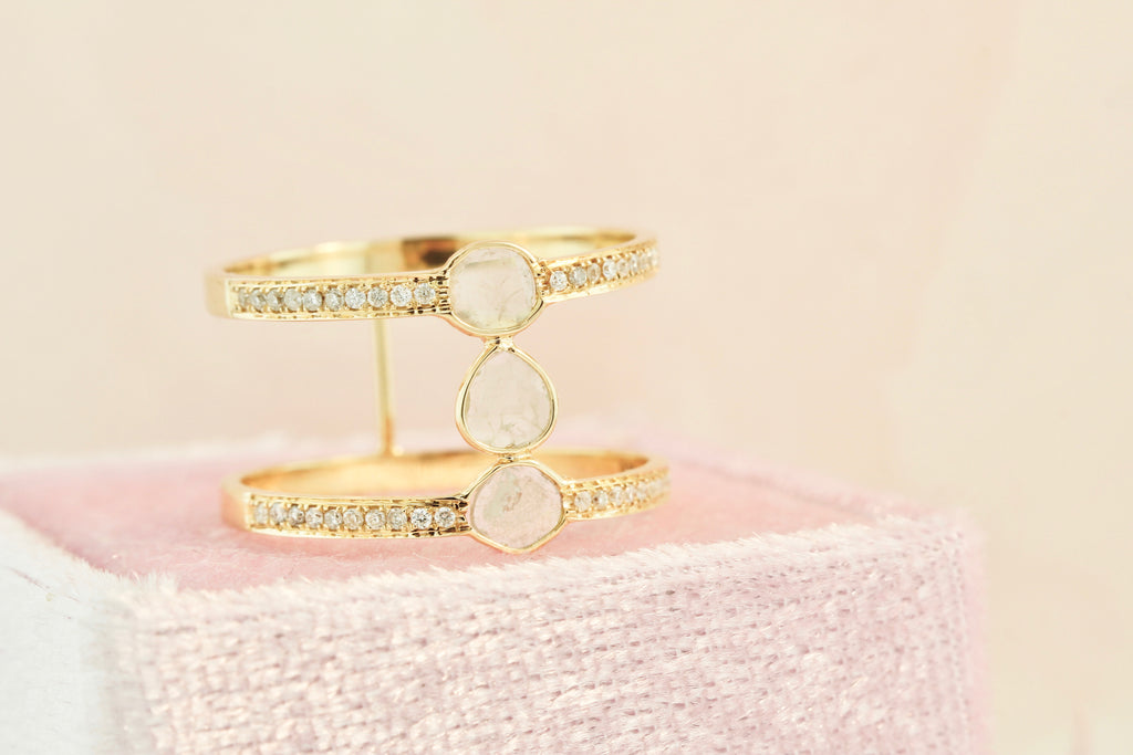 Mira Diamond Slice and Diamond Pavé Double Band Ring-Rings-Nari Fine Jewels-Nari Fine Jewels