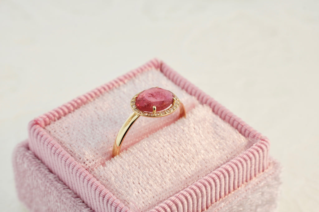 Hazel Pink Tourmaline and Diamond Halo Ring-Rings-Nari Fine Jewels-Nari Fine Jewels