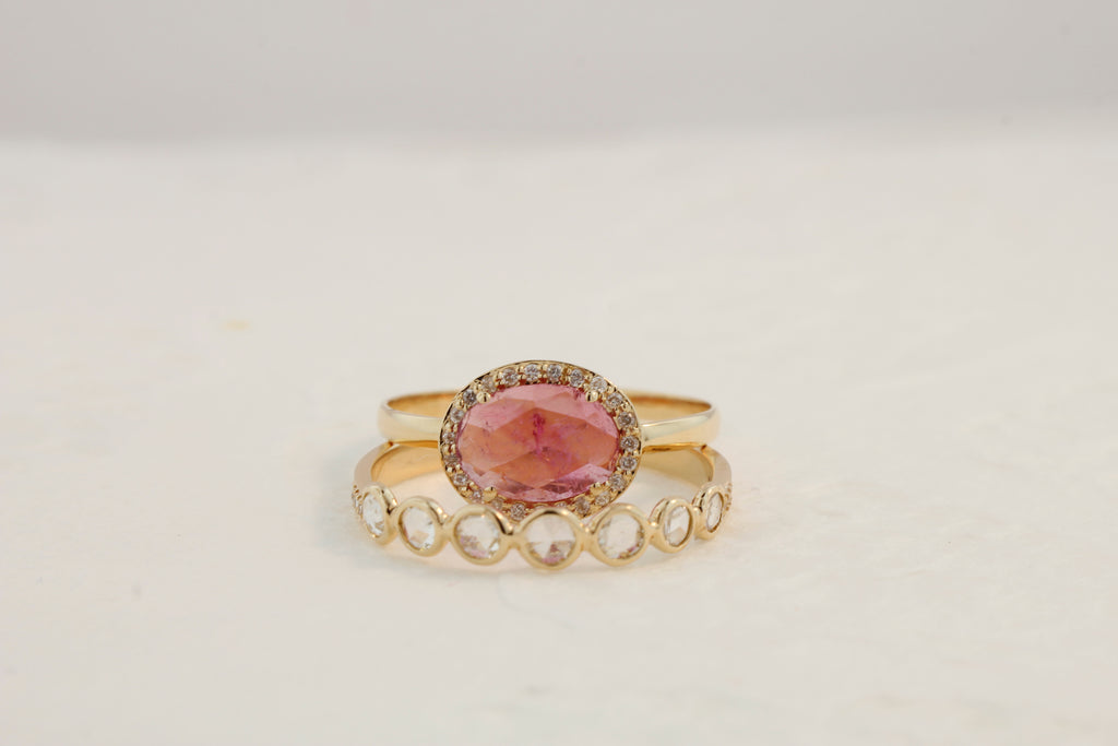 Hazel Pink Tourmaline and Diamond Halo Ring-Rings-Nari Fine Jewels-Nari Fine Jewels