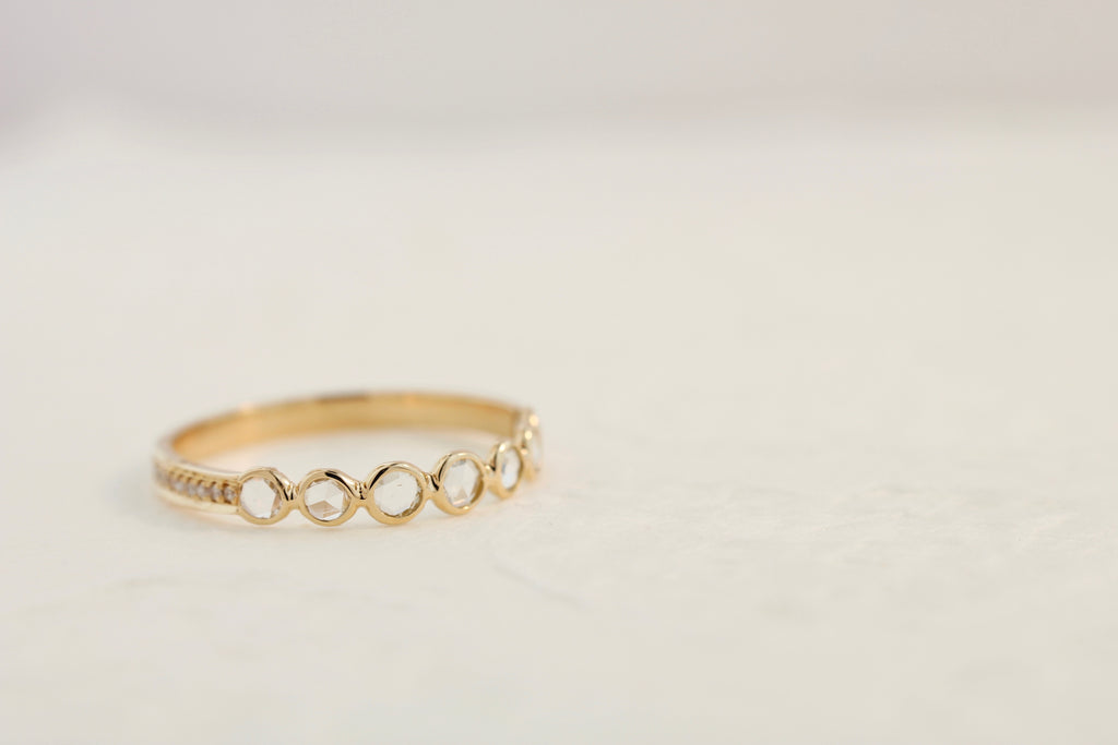 Poppy Rose Cut Diamond Bezel and Diamond Pavé Ring-Rings-Nari Fine Jewels-Nari Fine Jewels
