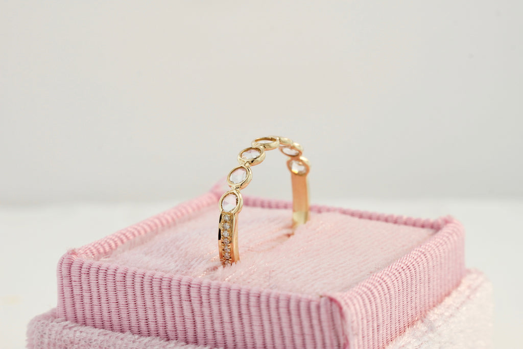 Poppy Rose Cut Diamond Bezel and Diamond Pavé Ring-Rings-Nari Fine Jewels-Nari Fine Jewels