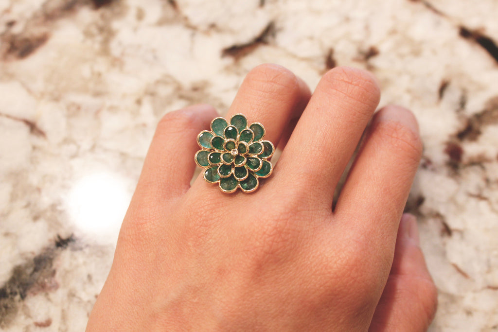 Camellia Emerald Ring with Diamond Accent-Rings-Nari Fine Jewels-Nari Fine Jewels
