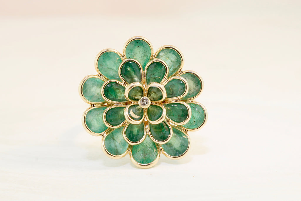 Camellia Emerald Ring with Diamond Accent-Rings-Nari Fine Jewels-Nari Fine Jewels
